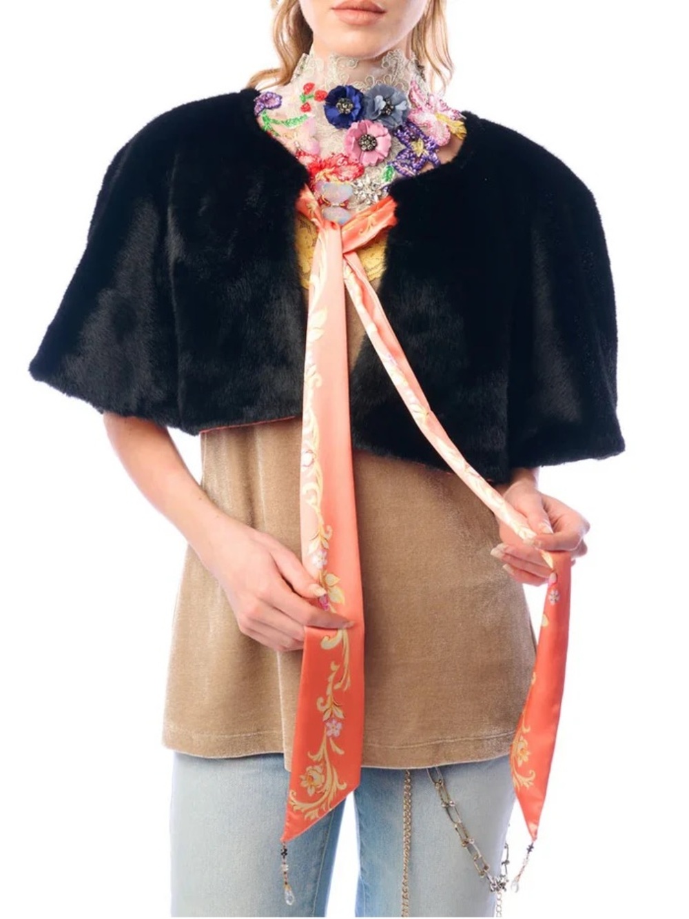 NWT Aratta Faux Fur Cape Shoulder Shrug Reversible
